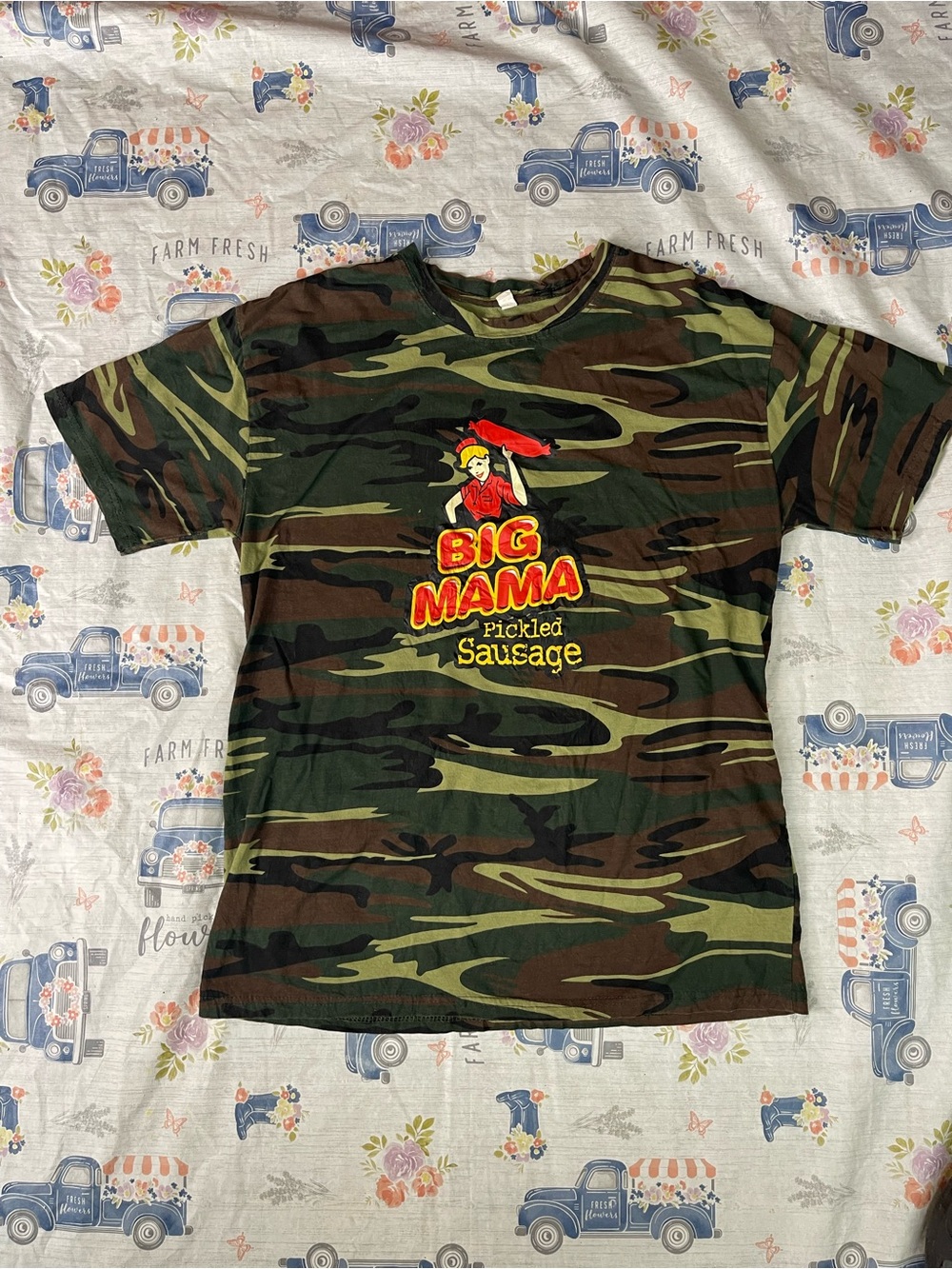 Cheeky Big Mama Pickled Sausage Double Sided Camouflage Double Sided T-Shirt XL